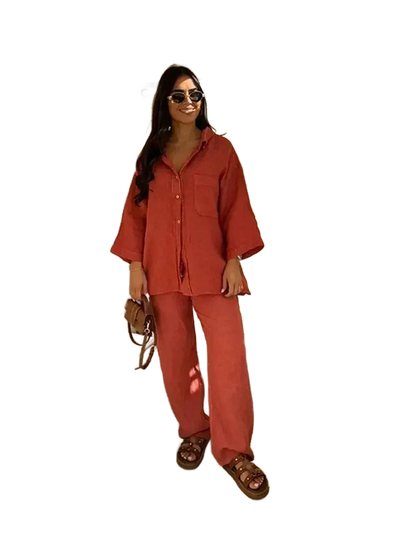 Amar™ Leah - סט חולצה ארוכה ומכנסיים רחבים