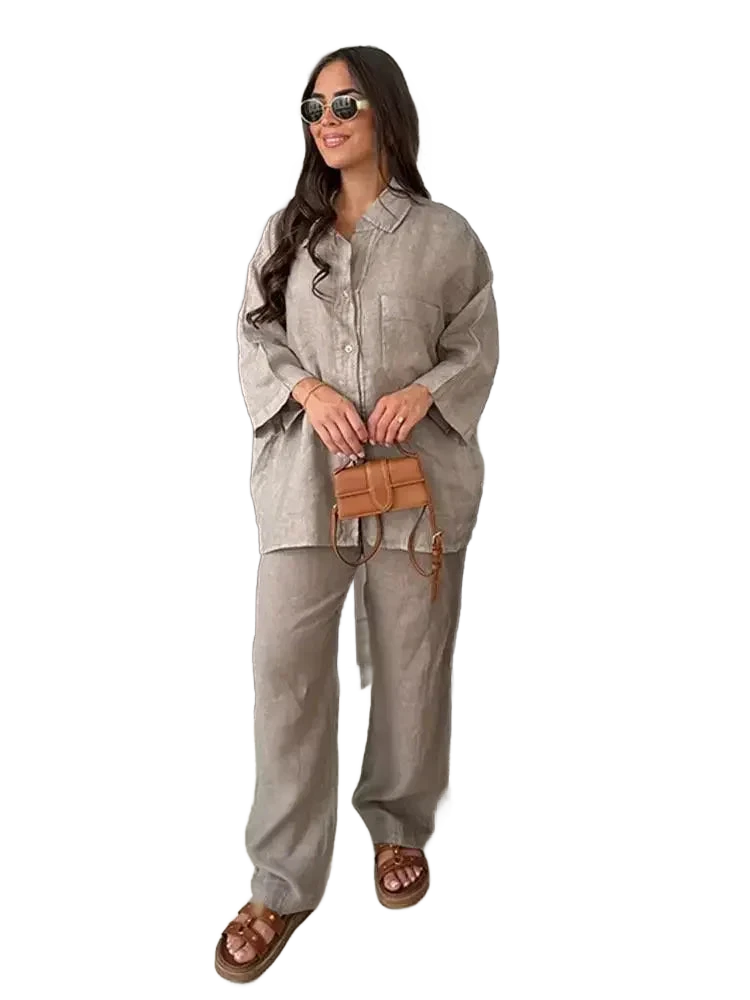 Amar™ Leah - סט חולצה ארוכה ומכנסיים רחבים