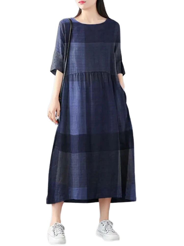 Amar™ Vered - שמלת כותנה פשתן קלאסית לנשים