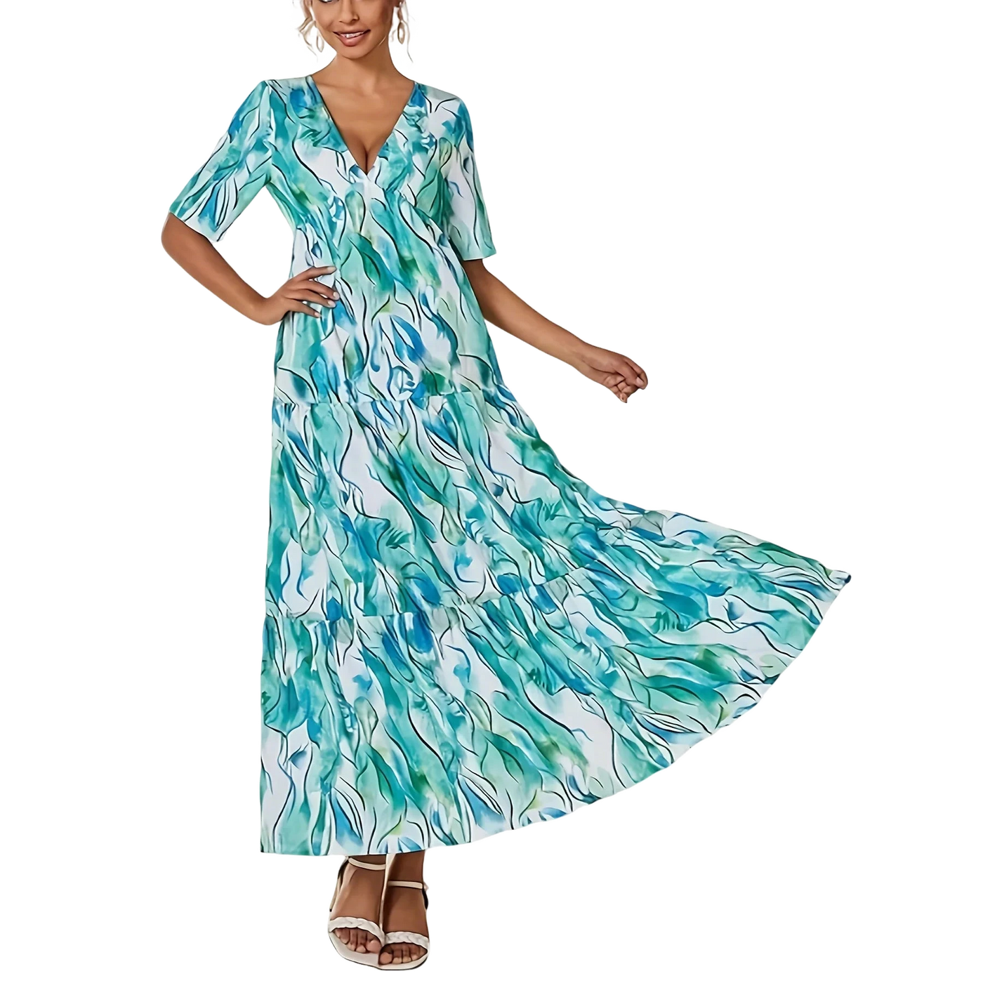 Amar™ Orly - שמלת גלים כחולה עם כמה רמות