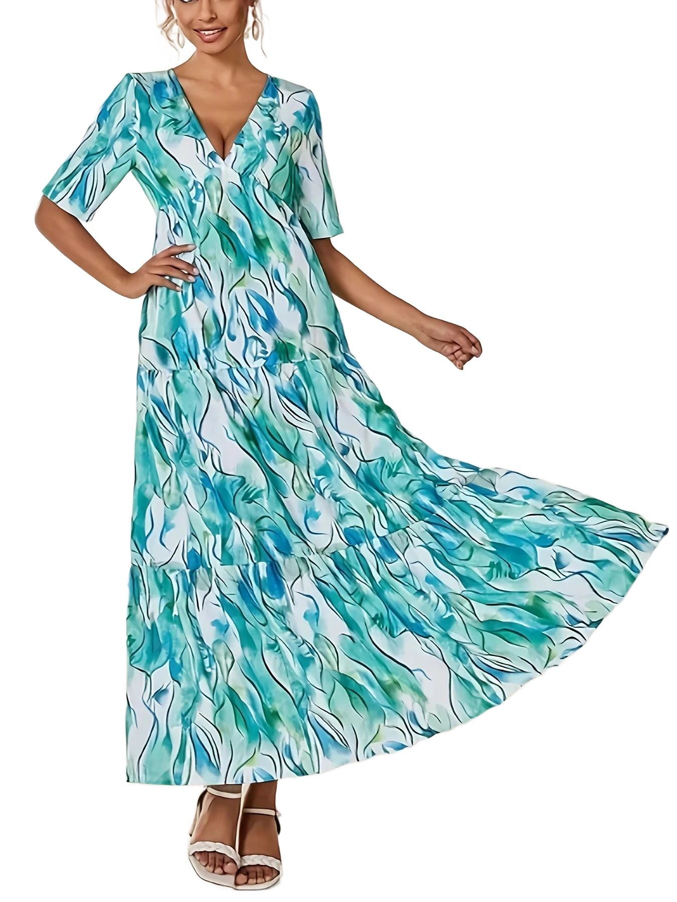 Amar™ Orly - שמלת גלים כחולה עם כמה רמות