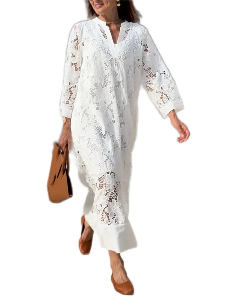 Amar™ Ora - שמלות V-צווארון לבן