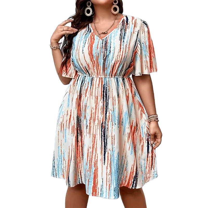 Amar™ Lilach - שמלות בדיון עם צווארון V מפוספס