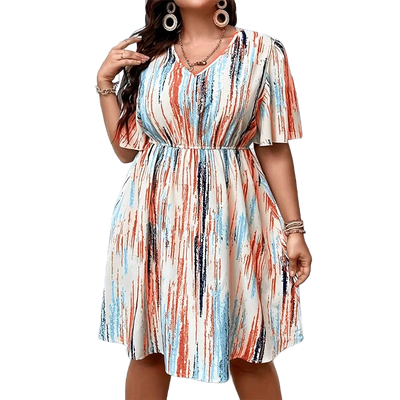 Amar™ Lilach - שמלות בדיון עם צווארון V מפוספס