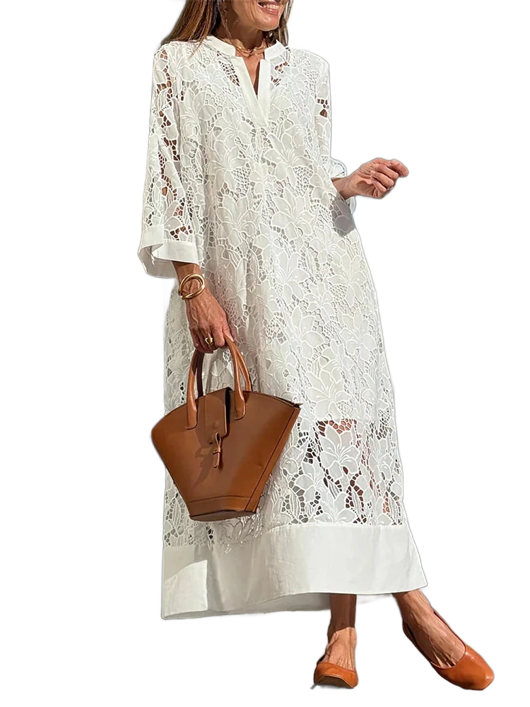 Amar™ Ora - שמלות V-צווארון לבן