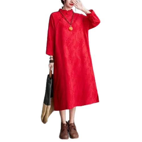 Amar™ Smadar - שמלת פשתן רקומה משוחררת