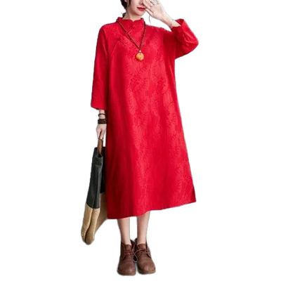 Amar™ Smadar - שמלת פשתן רקומה משוחררת