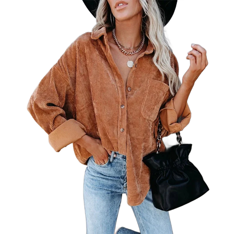 Amar™ Avital - חולצת קורדרוי רחבה עם שרוול ארוך