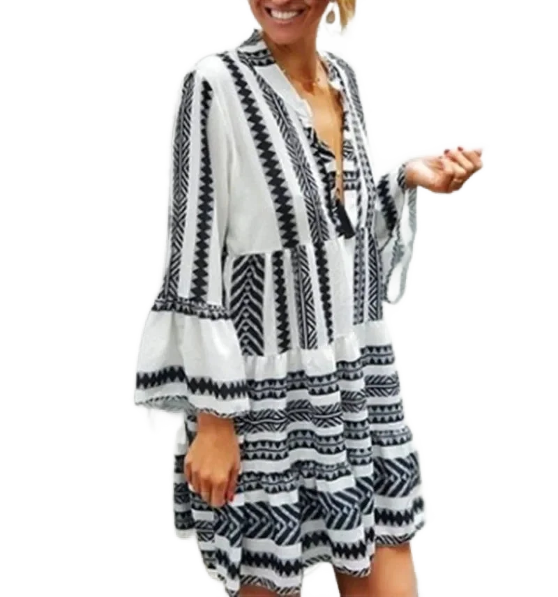 Amar™ Batya - שמלת מיני בוהו עם פסים