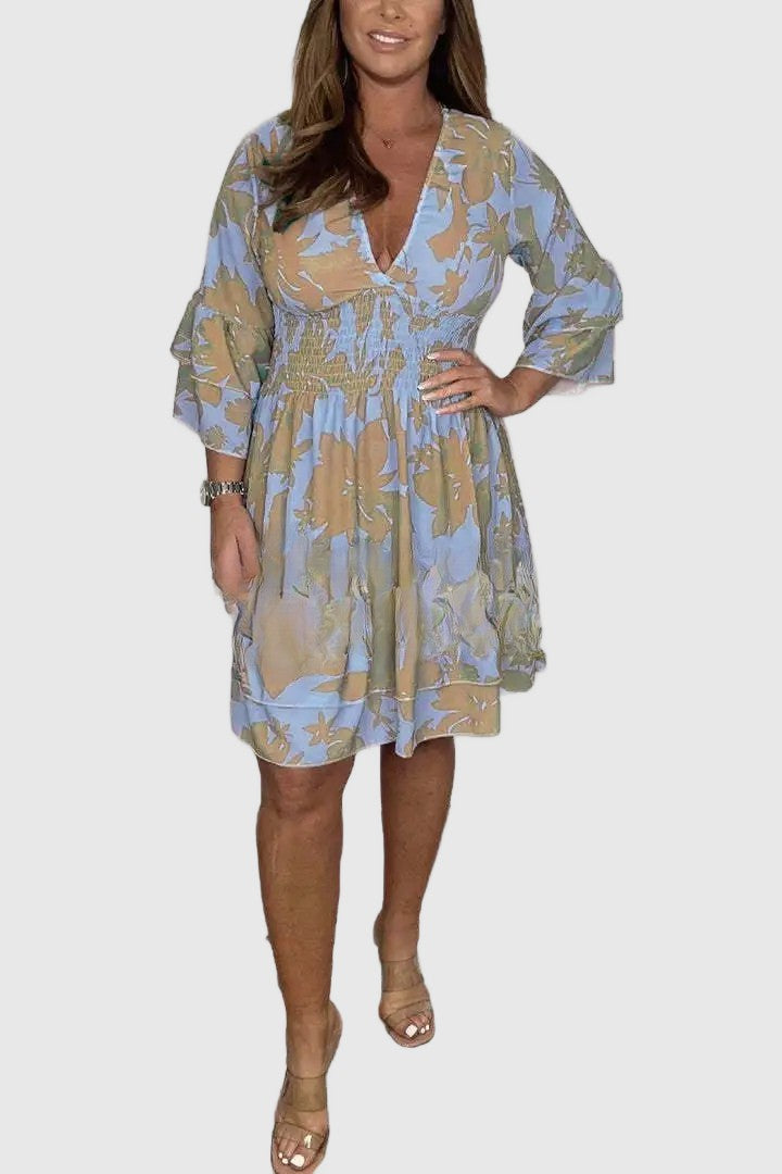 Amar™ Aliza - שמלת קז'ואל מודפסת לנשים בגרסת V