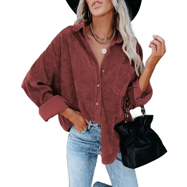 Amar™ Avital - חולצת קורדרוי רחבה עם שרוול ארוך