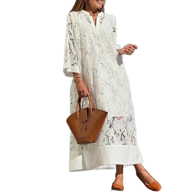 Amar™ Ora - שמלות V-צווארון לבן