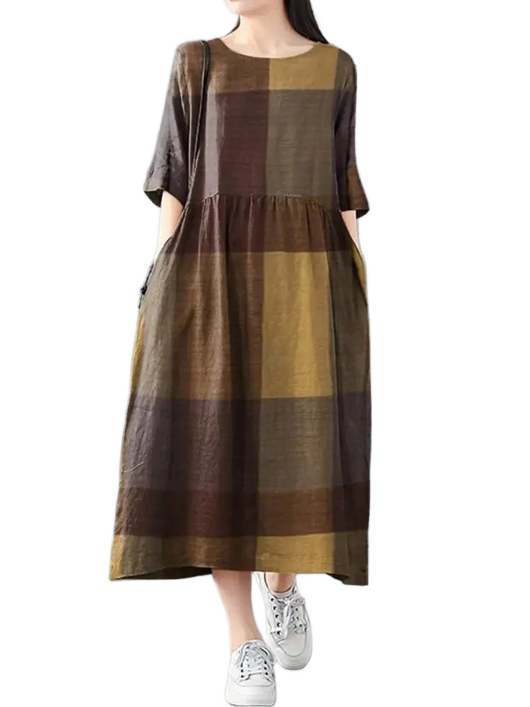 Amar™ Vered - שמלת כותנה פשתן קלאסית לנשים