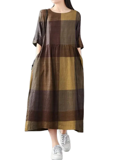 Amar™ Vered - שמלת כותנה פשתן קלאסית לנשים