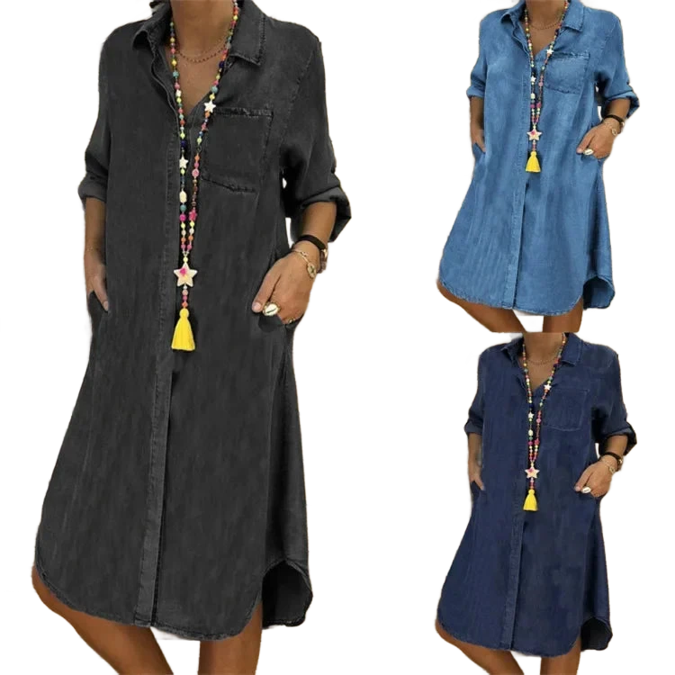 Amar™ Penina - שמלת ג'ינס נשית אלגנטית ומשוחררת