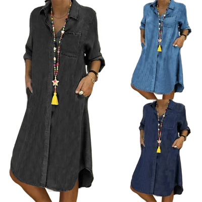 Amar™ Penina - שמלת ג'ינס נשית אלגנטית ומשוחררת