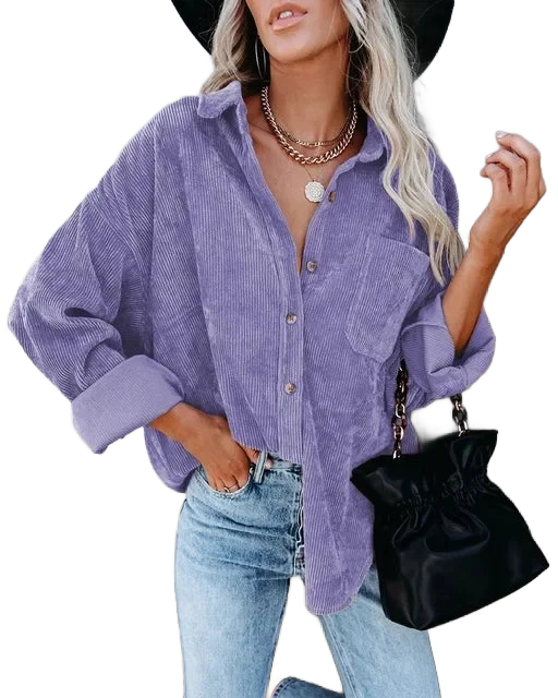 Amar™ Avital - חולצת קורדרוי רחבה עם שרוול ארוך