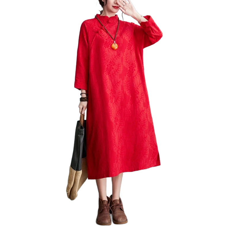 Amar™ Smadar - שמלת פשתן רקומה משוחררת