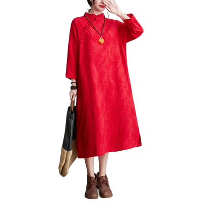 Amar™ Smadar - שמלת פשתן רקומה משוחררת