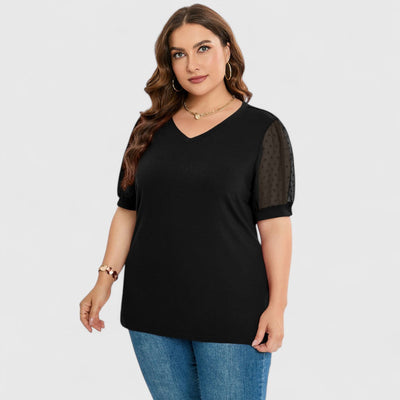 רמה - חולצת מחשוף V עם שרוולים שקופים