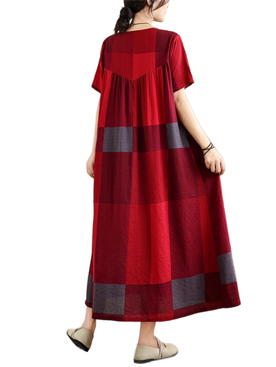 Amar™ Ronit - שמלת קיץ כותנה משובצת בגזרה משוחררת