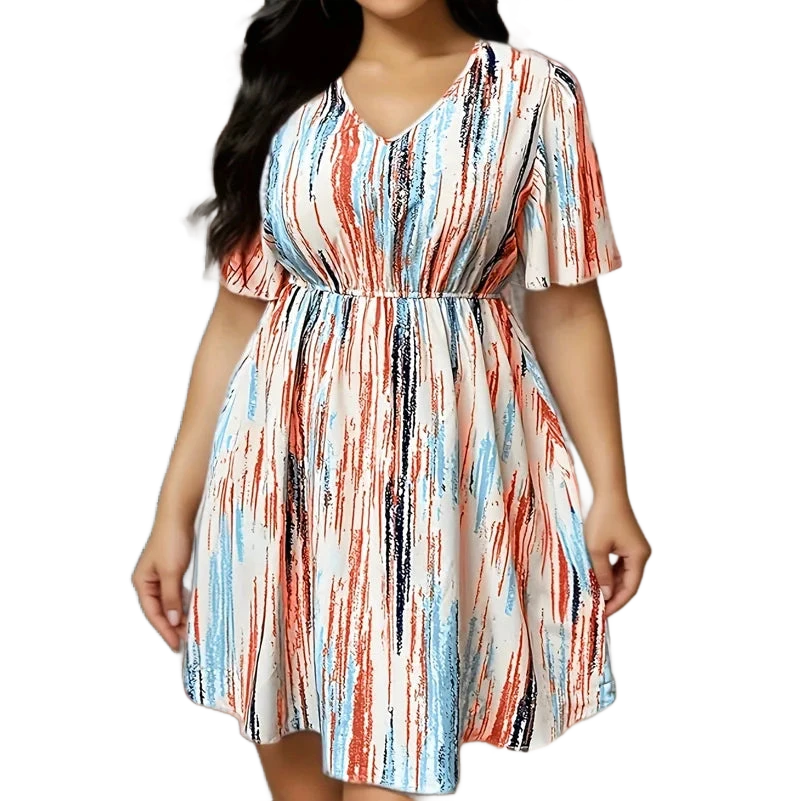 Amar™ Lilach - שמלות בדיון עם צווארון V מפוספס