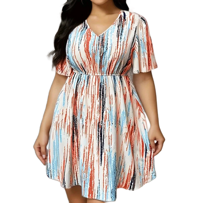 Amar™ Lilach - שמלות בדיון עם צווארון V מפוספס