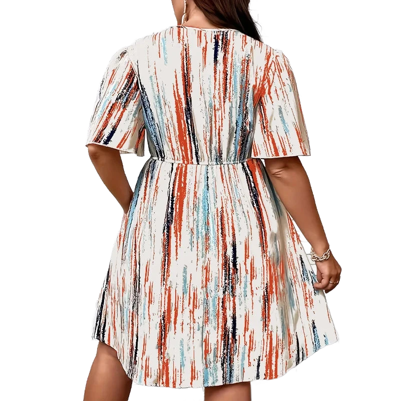 Amar™ Lilach - שמלות בדיון עם צווארון V מפוספס