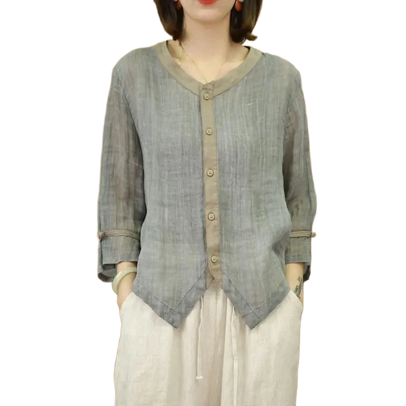 Amar™ Dana - חולצת כותנה פשתן רטרו