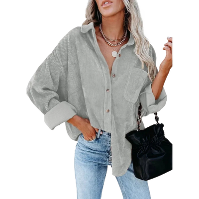 Amar™ Avital - חולצת קורדרוי רחבה עם שרוול ארוך