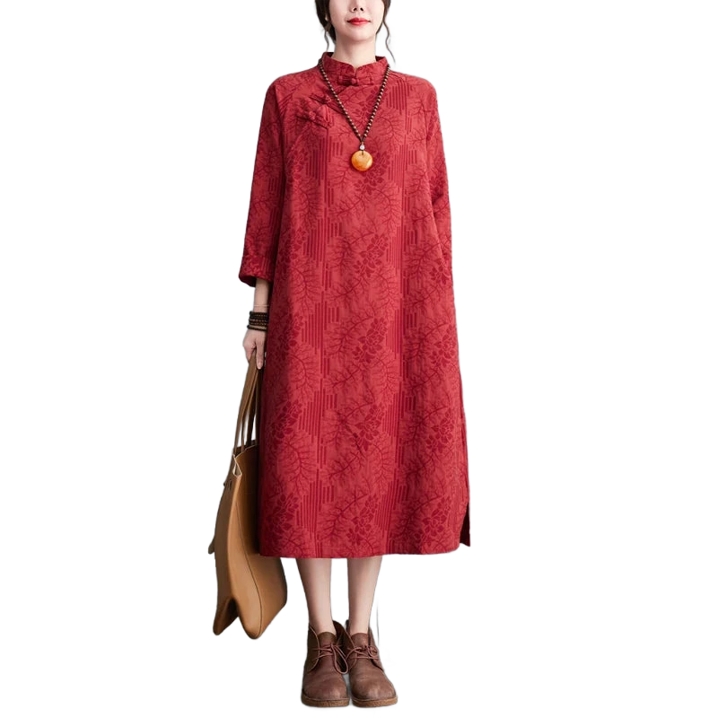 Amar™ Smadar - שמלת פשתן רקומה משוחררת