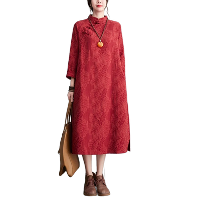 Amar™ Smadar - שמלת פשתן רקומה משוחררת