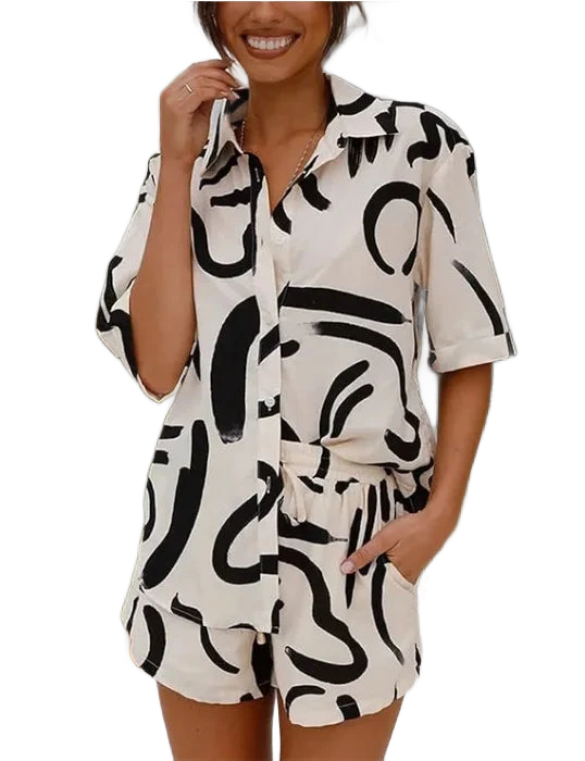 Amar™ Merav - סט חולצה ומכנסיים מודפסים