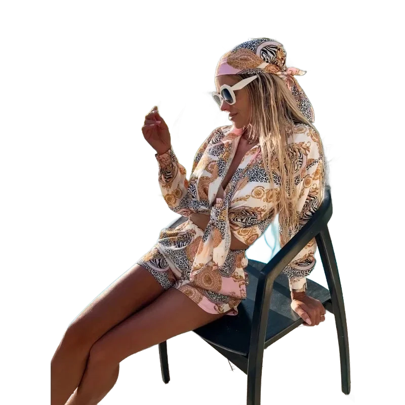 Amar™ Vered - סט מודפס עם מכנס קצר וחולצה ארוכה