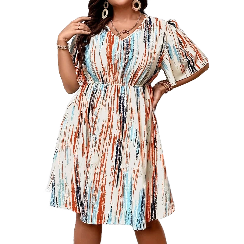 Amar™ Lilach - שמלות בדיון עם צווארון V מפוספס