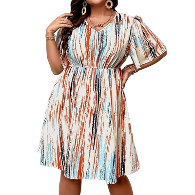 Amar™ Lilach - שמלות בדיון עם צווארון V מפוספס