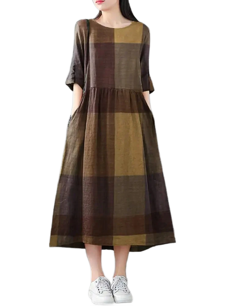 Amar™ Vered - שמלת כותנה פשתן קלאסית לנשים