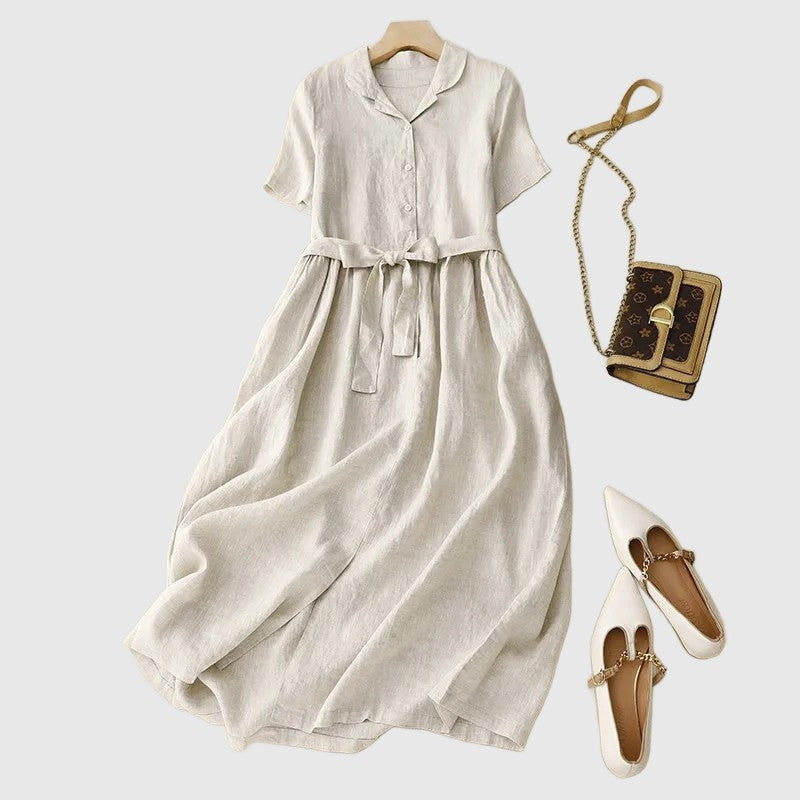 Amar™ Penina - שמלת פשתן טהור אלגנטית לקיץ