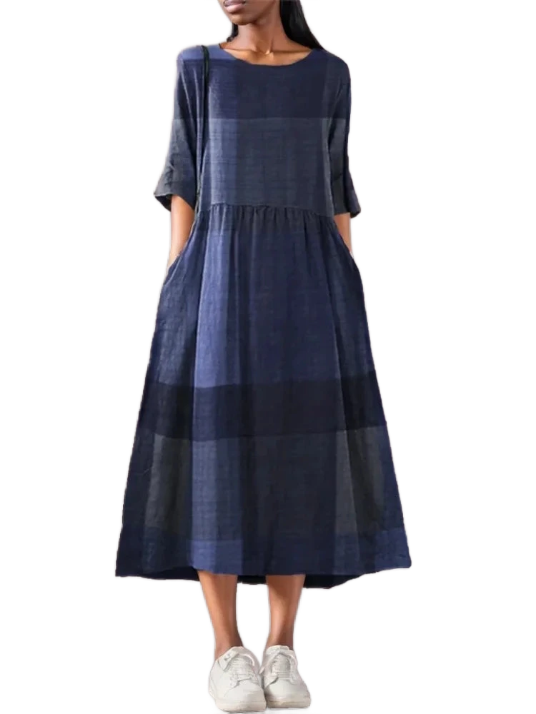 Amar™ Vered - שמלת כותנה פשתן קלאסית לנשים