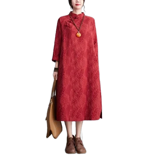 Amar™ Smadar - שמלת פשתן רקומה משוחררת