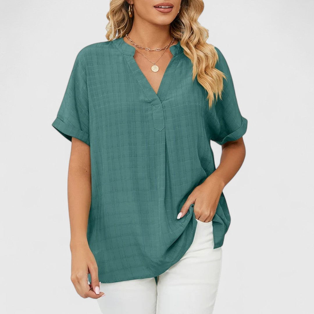 פלורין - חולצת טי אלגנטית עם צווארון V לקיץ