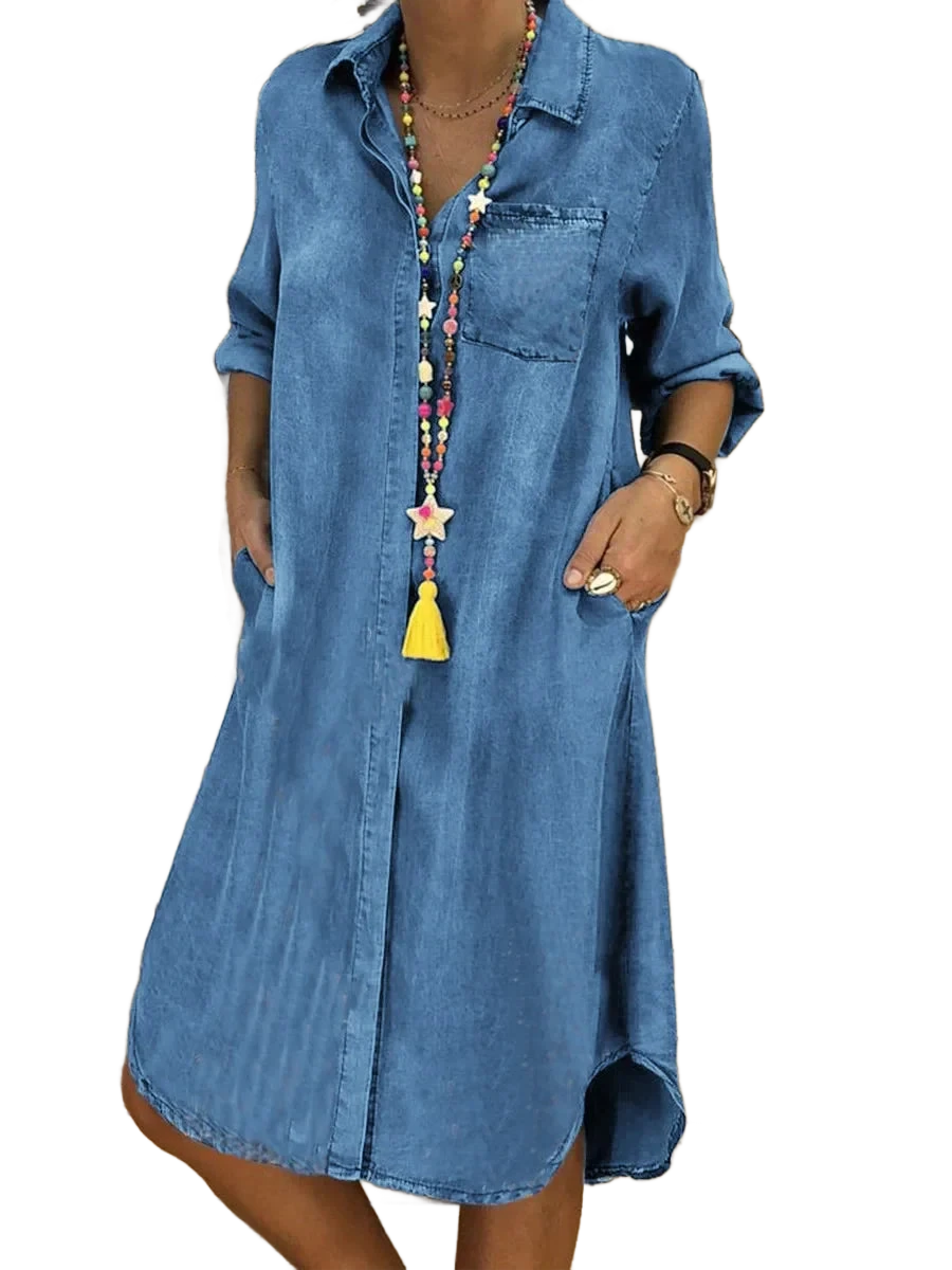 Amar™ Penina - שמלת ג'ינס נשית אלגנטית ומשוחררת