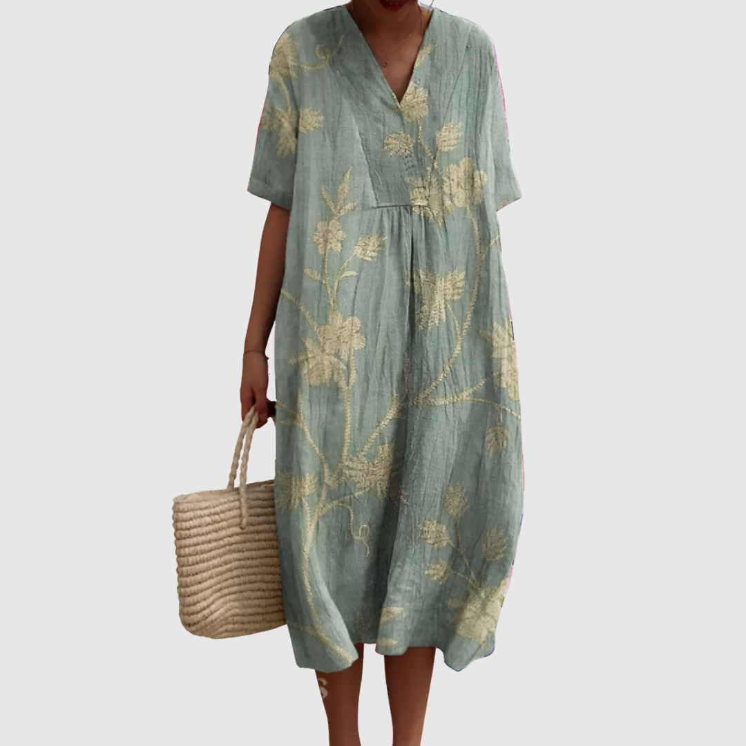 שולה | שמלת פשתן רקומה ברכות טבעית