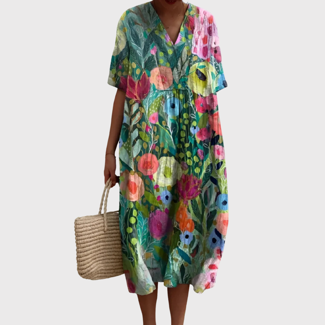 זיוה | שמלת קיץ נושמת בפריחה צבעונית