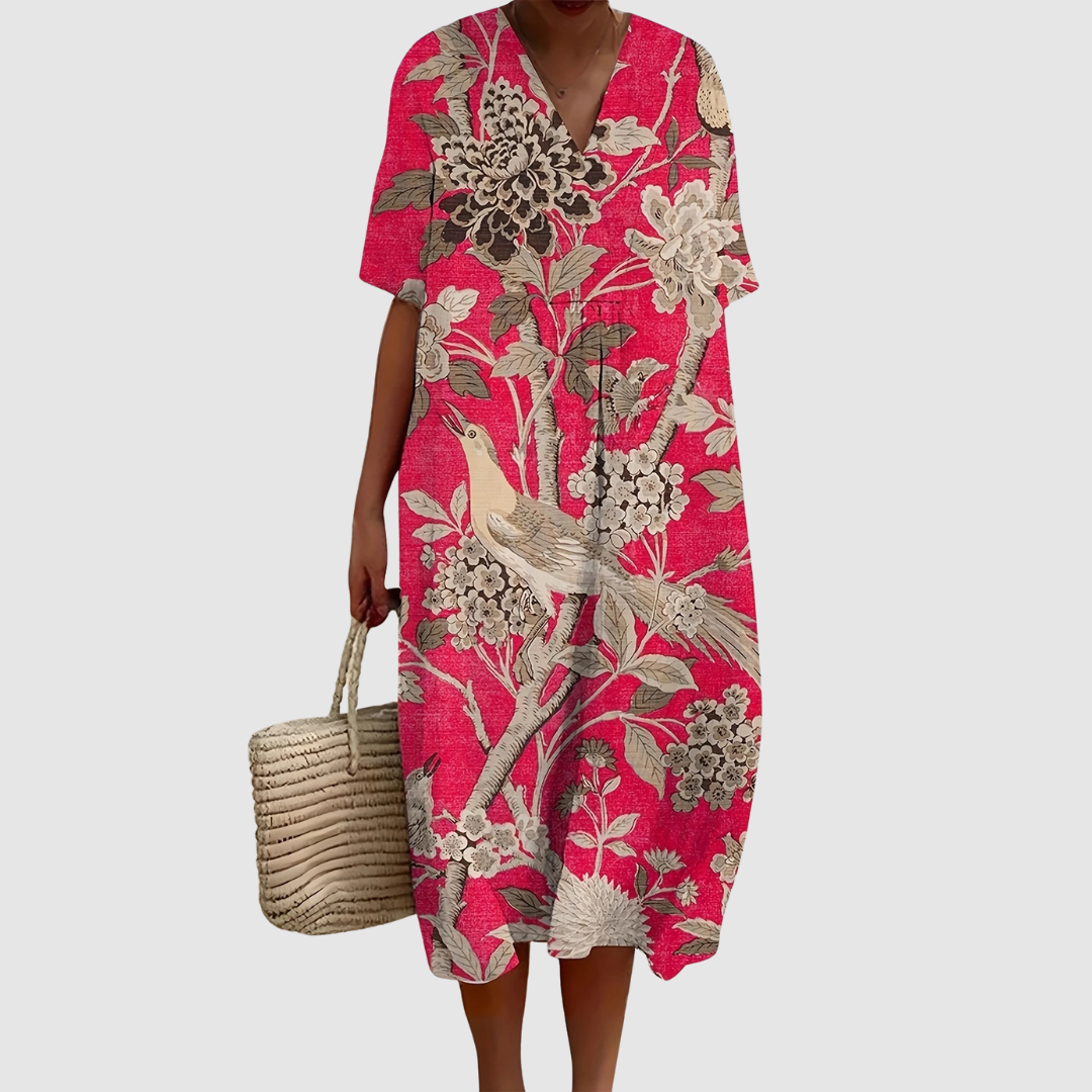 נטע | שמלת משי רכה עם הדפס וינטג' נועז