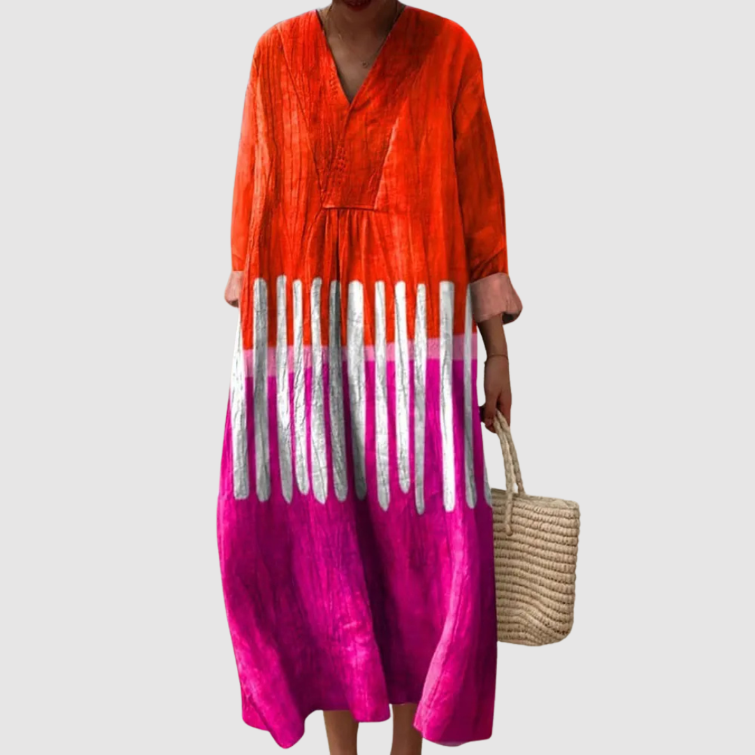 הילה | שמלת מידי באדום מג’נטה ונגיעות לבן