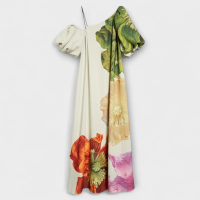 גלית | שמלת כתף אחת פרחונית מקרפ יוקרתי