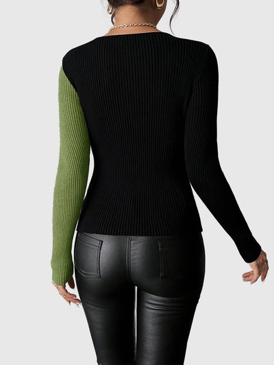 Amar™ Rachel - חולצת סריג עם מחשוף V ארוך שרוול