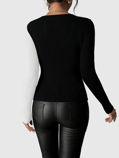 Amar™ Rachel - חולצת סריג עם מחשוף V ארוך שרוול