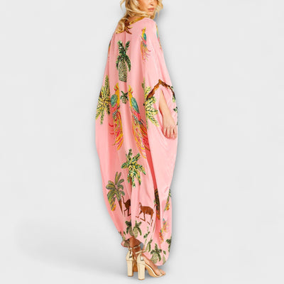 נוגה | שמלת כתף אחת בהדפס טרופי ונגיעות פאייטים עדינות